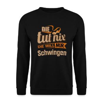 Die tut nix - Die will nur Schwingen - RAHMENLOS - Unisex Pullover - Schwarz - Vorne - Alina (178cm) & Michal (187cm)