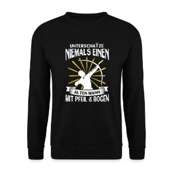 Bogenschießen Pfeil Bogen Alter Mann Geschenk - Unisex Pullover - Schwarz - Vorne - Alina (178cm) & Michal (187cm)