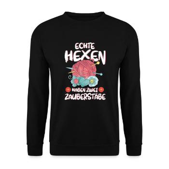 Stricken Nähen Häkeln Stricknadel Wolle Geschenk - Unisex Pullover - Schwarz - Vorne - Alina (178cm) & Michal (187cm)