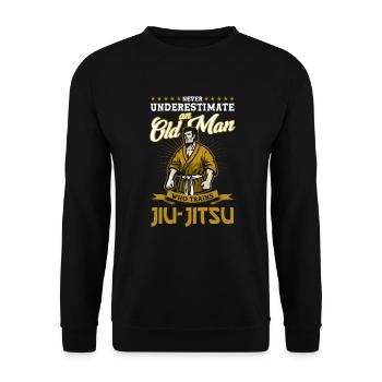 Old Man Jiu Jitsu Alter Mann Opa Kämpfer Geschenk - Unisex Pullover - Schwarz - Vorne - Alina (178cm) & Michal (187cm)
