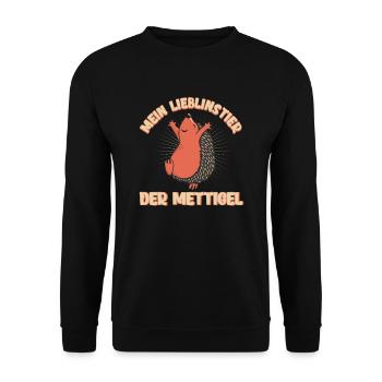 Mettigel Mein Lieblingstier Mett Hackfleisch Motiv - Unisex Pullover - Schwarz - Vorne - Alina (178cm) & Michal (187cm)