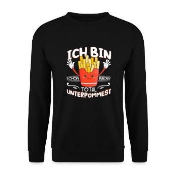 Pommes Frittes Fritten Unterpommest Geschenk - Unisex Pullover - Schwarz - Vorne - Alina (178cm) & Michal (187cm)