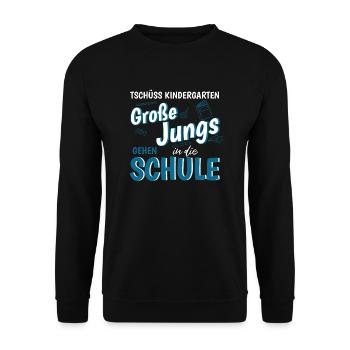 Tschüss Kindergarten Geschenk zur Einschulung - Unisex Pullover - Schwarz - Vorne - Alina (178cm) & Michal (187cm)
