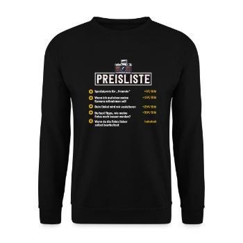 Fotograf Preisliste Lustiges Geschenk - Unisex Pullover - Schwarz - Vorne - Alina (178cm) & Michal (187cm)