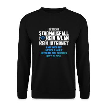 Stromausfall Kein WLAN Lustiger Familien Spruch - Unisex Pullover - Schwarz - Vorne - Alina (178cm) & Michal (187cm)