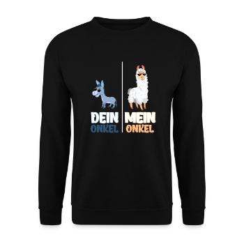Mein Onkel Dein Onkel Lustiges Lama Geschenk - Unisex Pullover - Schwarz - Vorne - Alina (178cm) & Michal (187cm)