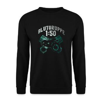 DDR Moped Blutgruppe 1:50 Ostalgie Geschenk - Unisex Pullover - Schwarz - Vorne - Alina (178cm) & Michal (187cm)