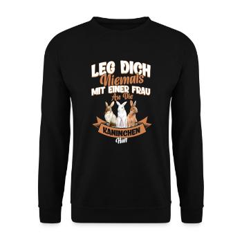 Kaninchen Hasen Häschen Geschenk - Unisex Pullover - Schwarz - Vorne - Alina (178cm) & Michal (187cm)