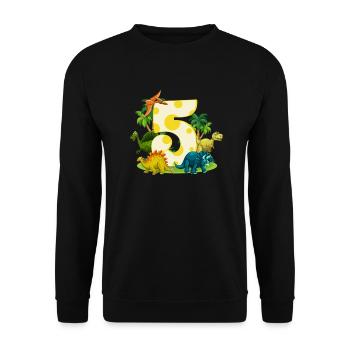 5 5th Birthday Kids Dino Dinosaur Gift - Unisex Sweatshirt - black - Front - Alina (178cm) & Michal (187cm)