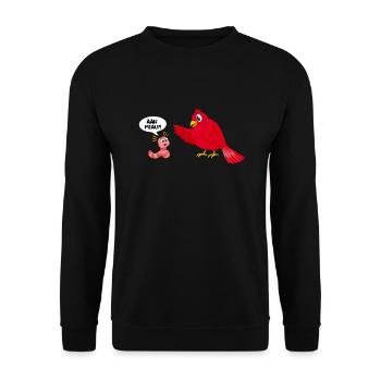Vogel Wurm Ääh Miau Lustiger Spruch - Unisex Pullover - Schwarz - Vorne - Alina (178cm) & Michal (187cm)