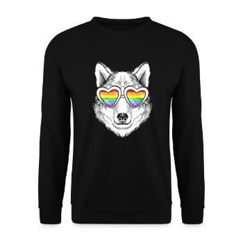 LGBTQ Rainbow Regenbogen Wolf Gay Pride Geschenk - Unisex Pullover - Schwarz - Vorne - Alina (178cm) & Michal (187cm)