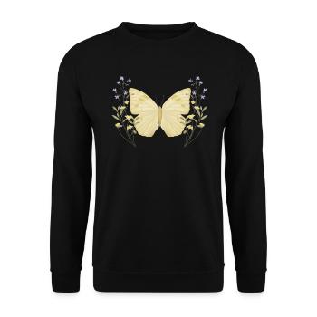 Schmetterling mit Blumen - Unisex Pullover - Schwarz - Vorne - Alina (178cm) & Michal (187cm)