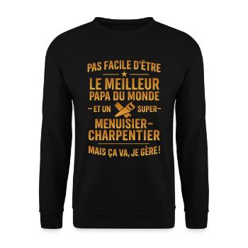Papa menuisier charpentier cadeau fête des pères - Sweat-shirt Unisexe - noir - Devant - Alina (178cm) & Michal (187cm)