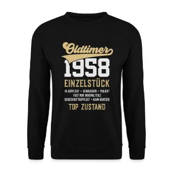 68. GEBURTSTAG OLDTIMER 1958 - Unisex Pullover - Schwarz - Vorne - Alina (178cm) & Michal (187cm)