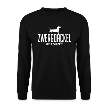 Zwergdackel was sonst Hunde Spruch Wilsigns - Unisex Pullover - Schwarz - Vorne - Alina (178cm) & Michal (187cm)