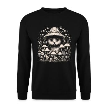 Chat, cottagecore, champignons - Sweat-shirt Unisexe - noir - Devant - Alina (178cm) & Michal (187cm)