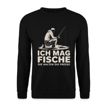 Ich mag Fische – lustiges Angelshirt für Angler - Unisex Pullover - Schwarz - Vorne - Alina (178cm) & Michal (187cm)