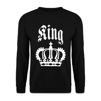 KING & QUEEN Krone Partnerlook - Unisex Pullover - Schwarz - Vorne - Alina (178cm) & Michal (187cm)