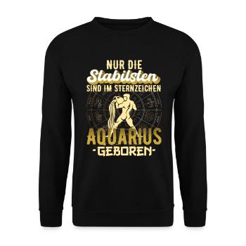 Sternzeichen Aquarius Wassermann Geschenkidee - Unisex Pullover - Schwarz - Vorne - Alina (178cm) & Michal (187cm)
