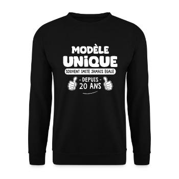 anniversaire 20 ans modèle unique depuis 20 ans - Sweat-shirt Unisexe - noir - Devant - Alina (178cm) & Michal (187cm)