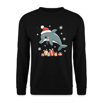 Dauphin au chapeau de Père Noël - Flocons de neige - Sweat-shirt Unisexe - noir - Devant - Alina (178cm) & Michal (187cm)