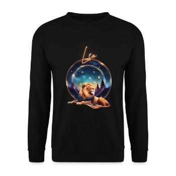 Leo Löwe Sterne Geschenk - Unisex Pullover - Schwarz - Vorne - Alina (178cm) & Michal (187cm)