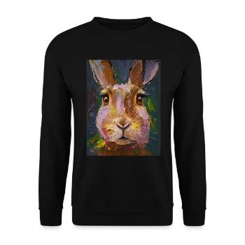 Lièvre peinture peinture huile cadeau - Sweat-shirt Unisexe - noir - Devant - Alina (178cm) & Michal (187cm)