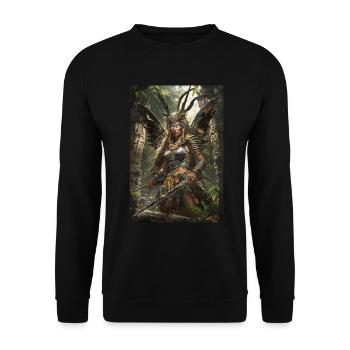 Kriegerin Mythologie Mythos Geschenk - Unisex Pullover - Schwarz - Vorne - Alina (178cm) & Michal (187cm)