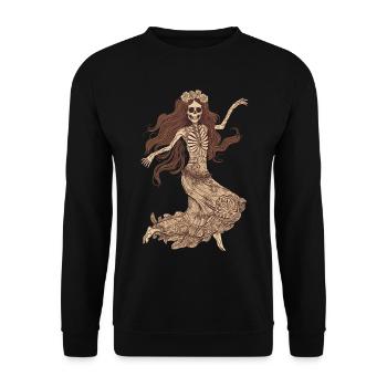 Cheerful 60s 70s Hippie Skeleton - Unisex Sweatshirt - black - Front - Alina (178cm) & Michal (187cm)