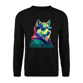 Husky avec lunettes de soleil Coloré Cool Huskies Chien - Sweat-shirt Unisexe - noir - Devant - Alina (178cm) & Michal (187cm)