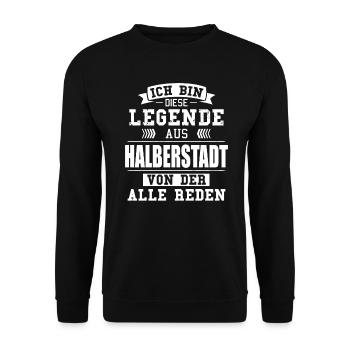 Stadt Halberstadt Deutschland Legende Spruch - Unisex Pullover - Schwarz - Vorne - Alina (178cm) & Michal (187cm)