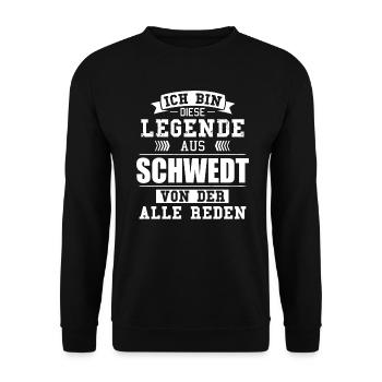 Stadt Schwedt Deutschland Legende Spruch - Unisex Pullover - Schwarz - Vorne - Alina (178cm) & Michal (187cm)