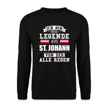 Stadt St. Johann Österreich Legende Spruch - Unisex Pullover - Schwarz - Vorne - Alina (178cm) & Michal (187cm)