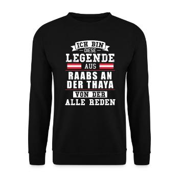Stadt Raabs an der Thaya Österreich Legende Spruch - Unisex Pullover - Schwarz - Vorne - Alina (178cm) & Michal (187cm)