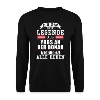 Stadt Ybbs an der Donau Österreich Legende Spruch - Unisex Pullover - Schwarz - Vorne - Alina (178cm) & Michal (187cm)