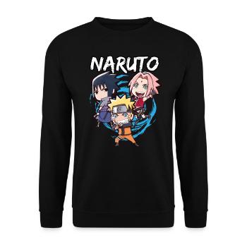 Naruto Shippuden Naruto, Sakura & Sasuke Als Chibi - Unisex Pullover - Schwarz - Vorne - Alina (178cm) & Michal (187cm)