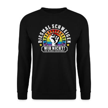 Antifaschistisches LGBTQ+ Anti Homophobie Protest - Unisex Pullover - Schwarz - Vorne - Alina (178cm) & Michal (187cm)