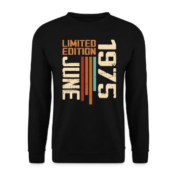 Juni 1975 Geburtstagsgeschenk Juni 1975 Retro 1975 - Unisex Pullover - Schwarz - Vorne - Alina (178cm) & Michal (187cm)