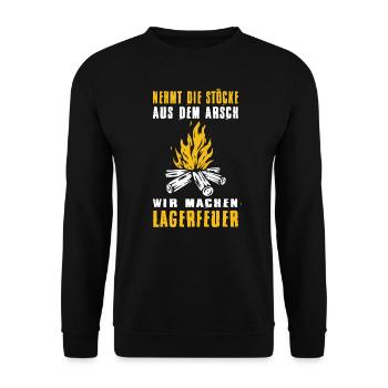 Nehmt Die Stöcke Aus Dem Arsch Machen Lagerfeuer - Unisex Pullover - Schwarz - Vorne - Alina (178cm) & Michal (187cm)