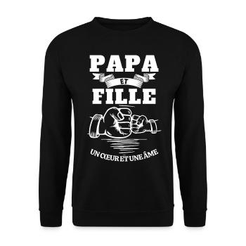 T-shirt fête des pères - Papa et Fille Cœur Âme - Sweat-shirt Unisexe - noir - Devant - Alina (178cm) & Michal (187cm)