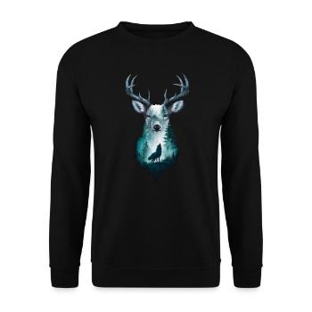 Majestic Stag with Wolf: Wildlife Art - Unisex Sweatshirt - black - Front - Alina (178cm) & Michal (187cm)