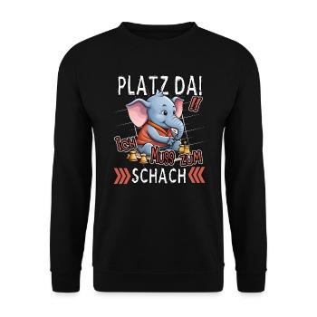 Platz Da! Ich Muss Zum Schach Lustiger Elefant - Unisex Pullover - Schwarz - Vorne - Alina (178cm) & Michal (187cm)