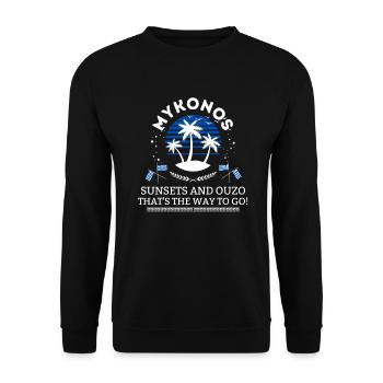 Mykonos Sonnenuntergänge und Ouzo Fun Griechenland - Unisex Pullover - Schwarz - Vorne - Alina (178cm) & Michal (187cm)