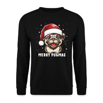 Weihnachten Mops Merry Pugmas - Unisex Pullover - Schwarz - Vorne - Alina (178cm) & Michal (187cm)