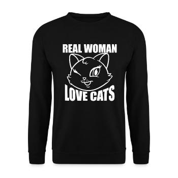REAL WOMEN LOVE CATS - Unisex Pullover - Schwarz - Vorne - Alina (178cm) & Michal (187cm)