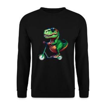 T-Rex Dinosaurier Dino Scooter E-Scooter Stunts - Unisex Pullover - Schwarz - Vorne - Alina (178cm) & Michal (187cm)