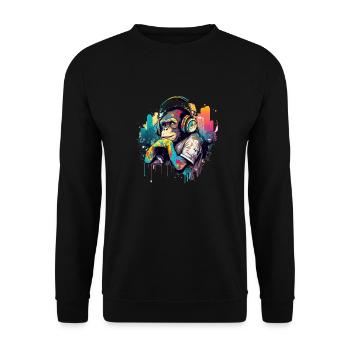Chimpanzee with headphones colored monkey DJ - Unisex Sweatshirt - black - Front - Alina (178cm) & Michal (187cm)