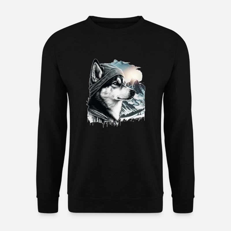 Husky mit Kappe im Schnee - Unisex Pullover - Schwarz