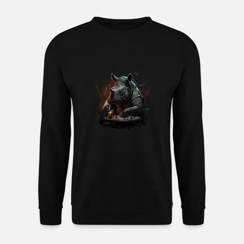 Nashorn am Pokertisch - Unisex Pullover - Schwarz