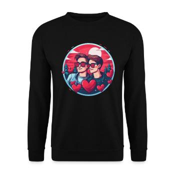 LGBT Gay Valentinstag Idee für Schwule - Unisex Pullover - Schwarz - Vorne - Alina (178cm) & Michal (187cm)